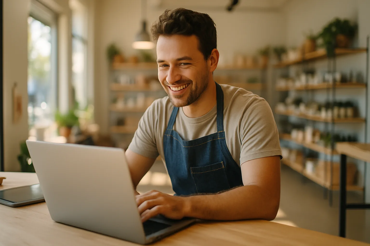 Small business owner using their new website