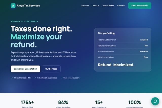 Amya Tax Services website