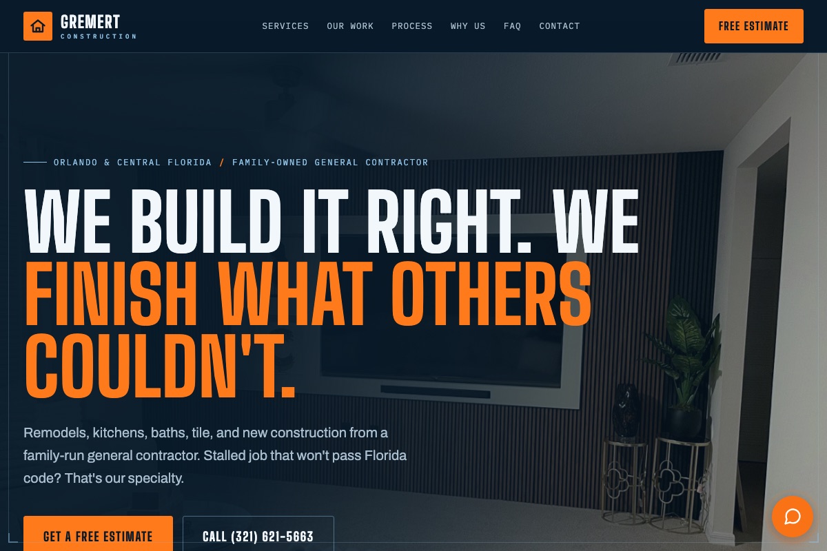 Screenshot of the Gremert Construction website