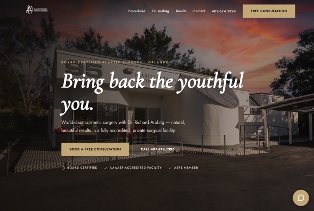 Plastic Surgery Central FL website